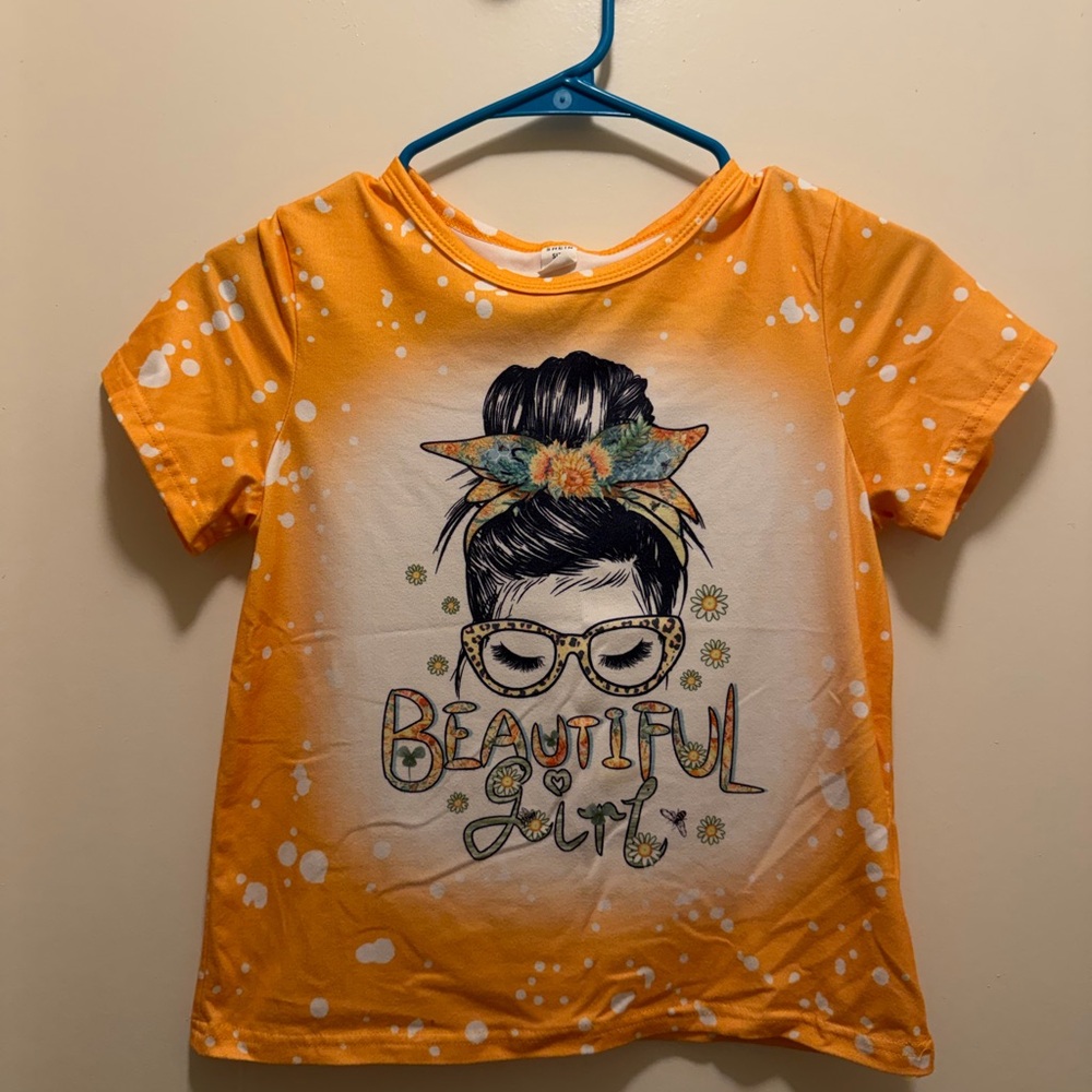 SHEIN Orange 'Beautiful Girl' Graphic Short Sleeve Tee